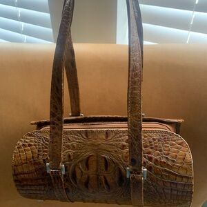 Crocodile Pattern Tan Leather Handbag